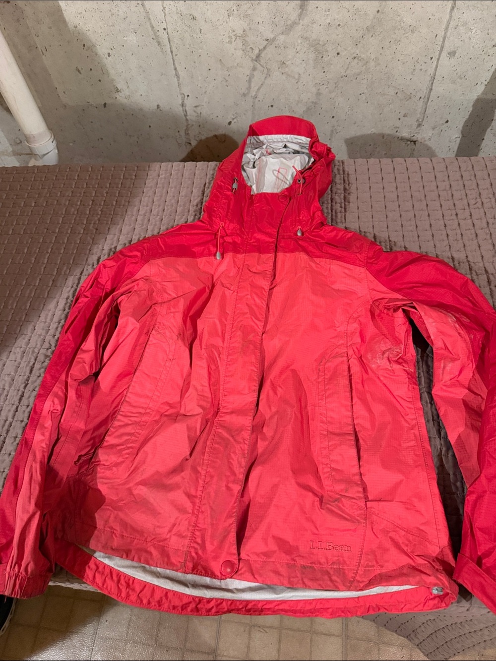 L.L. Bean Men's Bright Red Hooded Raincoat